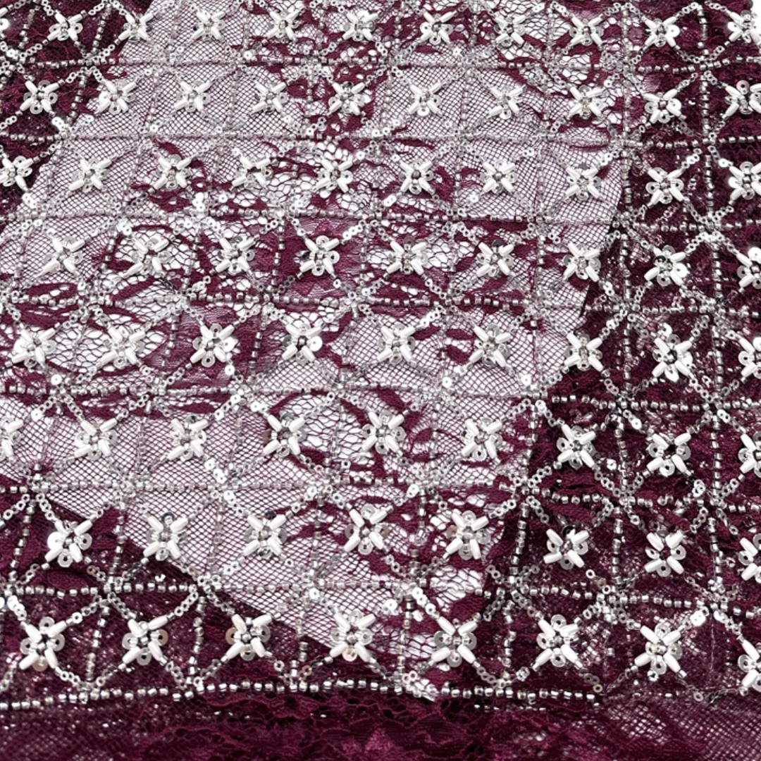 

Sequins Tulle Lace Fabric African Diamond Mesh White Fine Embroidered Wedding Party Evening Dress Making Delicate Sequins