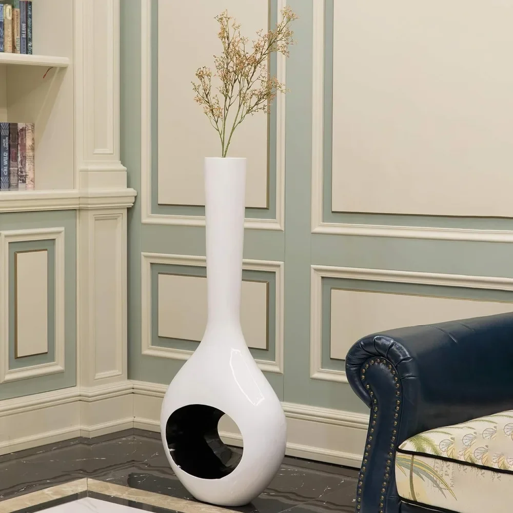 

Tall Floor Vase,White with Hole Inside Black 45 Inch ,for Home Décor,Interior Decoration,Modern Floor Vase,for Floor