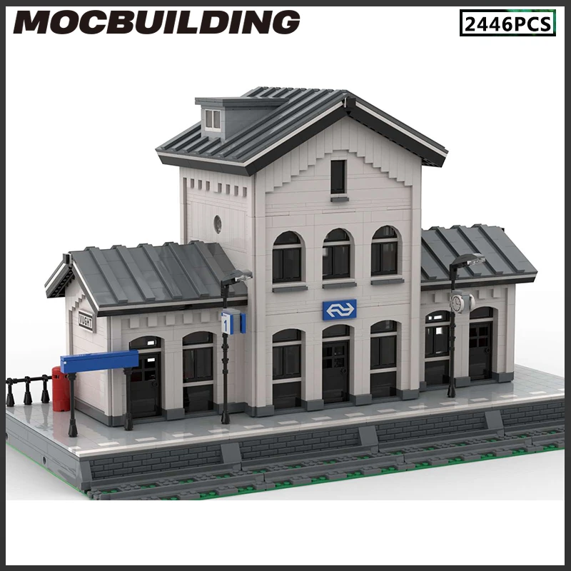 MOC Building Blocks città stazione ferroviaria paesaggio architettonico urbano mattoni fai da te assemblaggio creativo giocattoli regalo di natale