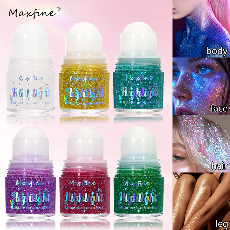 Roll-on Glitter Highlight Multi-purpose Shimmer Sequins Gel For Face Body Hair Long Lasting Festival Cosmetic