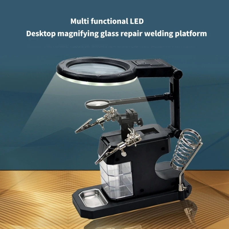 LED Glass with Adjustable Magnification Metal Clamp LED for Precisions Repair & Crafting Tasks