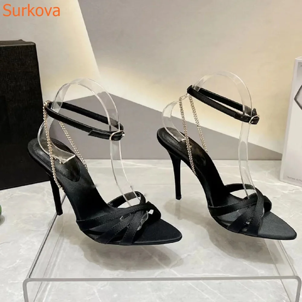 Metal Chain Pointed Toe Women Sandals Slingback Stiletto Heels Buckle Strap Back Strap Summer New Arrivals Sexy Party Shoes image 3