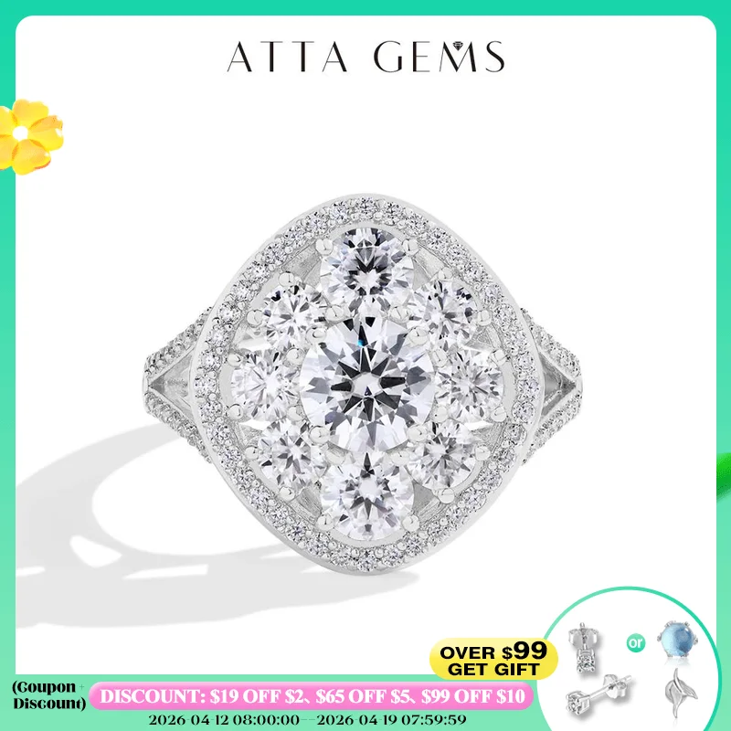 

ATTAGEMS 3.38CTW Round Cut Moissanite Rings for Women S925 Silver 18K Gold Plated Handmade Wedding Bride Fine Jewelry Gifts New