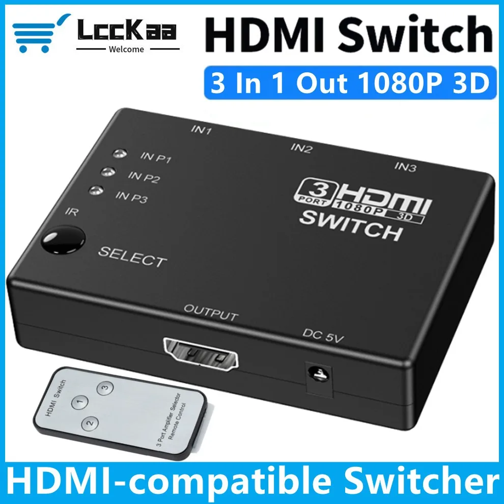 3 in 1 Out HDMI-Compatible Switch With Remote Control 1080P 3 Port HDMI Switcher 3x1 Hub Adapter for HDTV XBOX360 DVD Projector