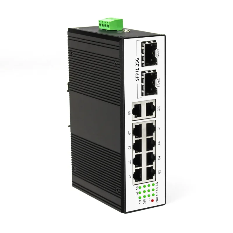 Gigabit 8 Port Industrial Ethernet POE Switch and 2 Uplink Giga 2 Fiber Optical SFP Din-rail Industrial 8P PoE Switch