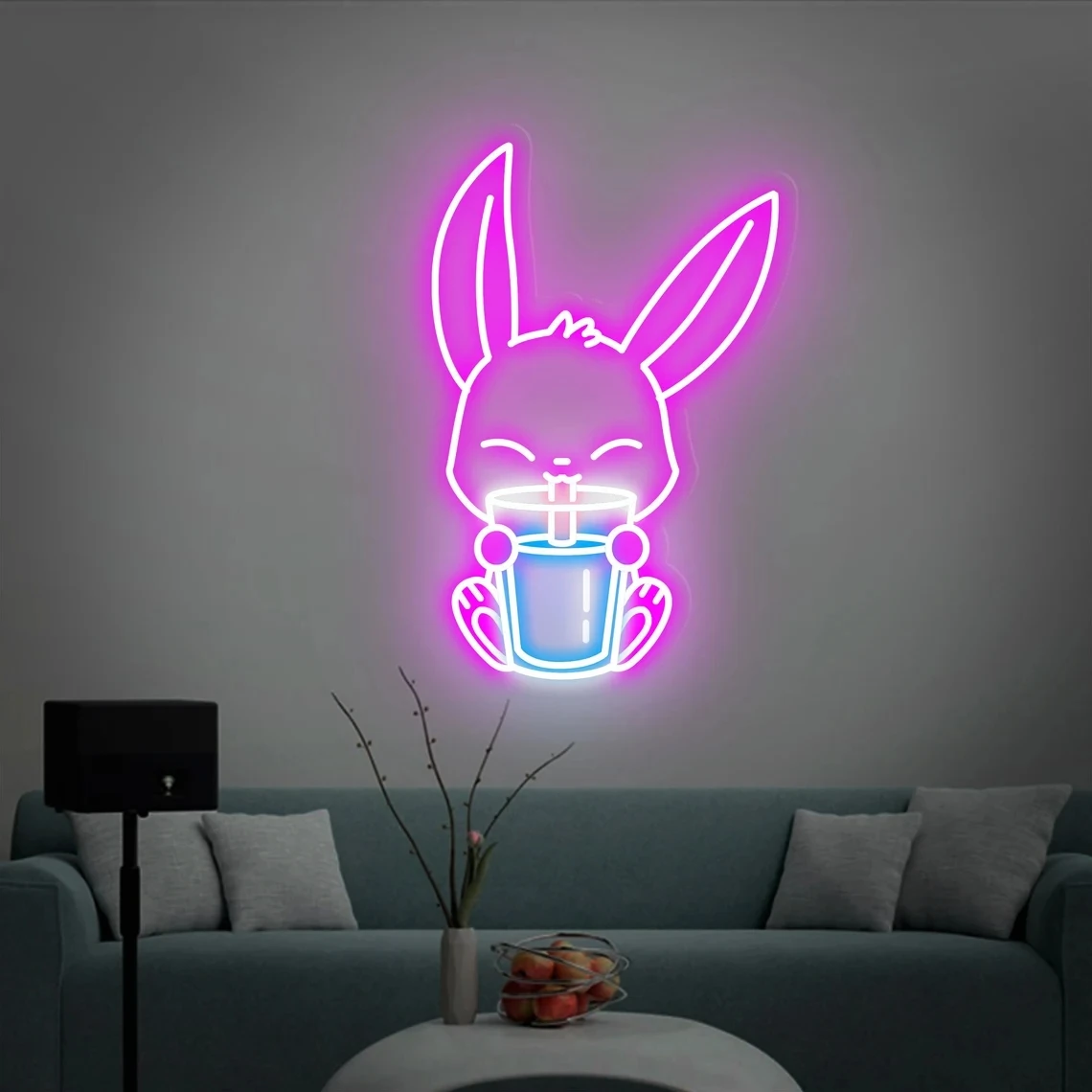 Rabbit Drinking Milk Tea Neon Sign Bunny Neon Wall Decor Neon Bedroom Neon Night Light