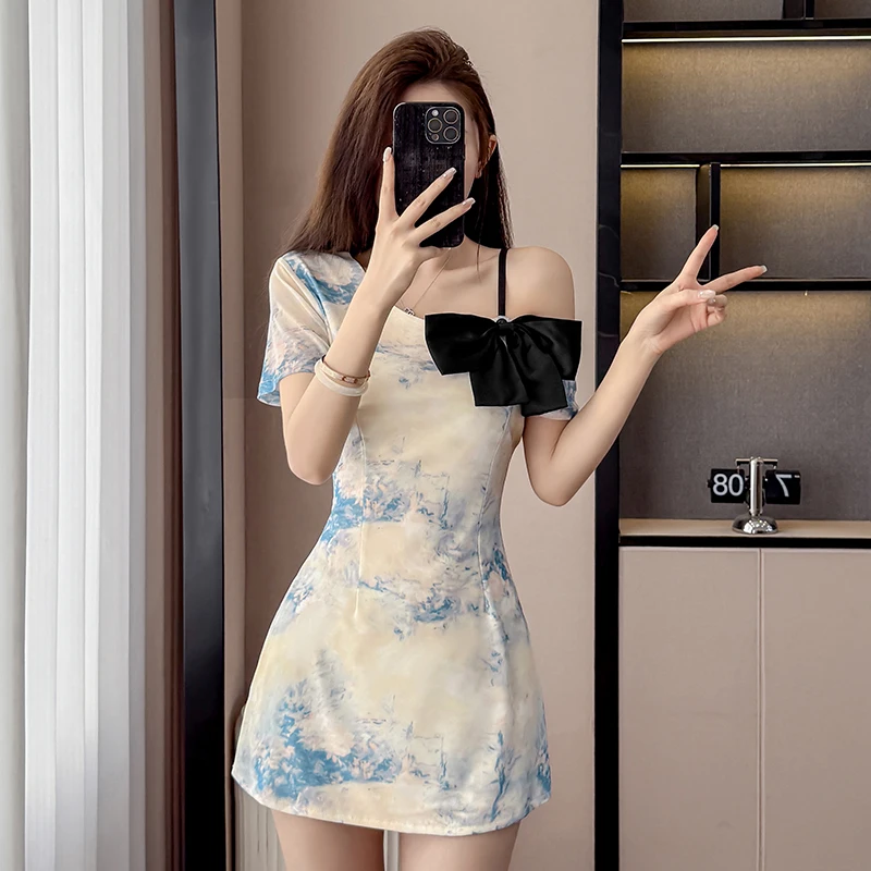 2026 Summer Off Shoulder Dress Set - French Style Slim Fit Ruffled Waist Two Piece Outfit for Women, Elegant Sexy Design