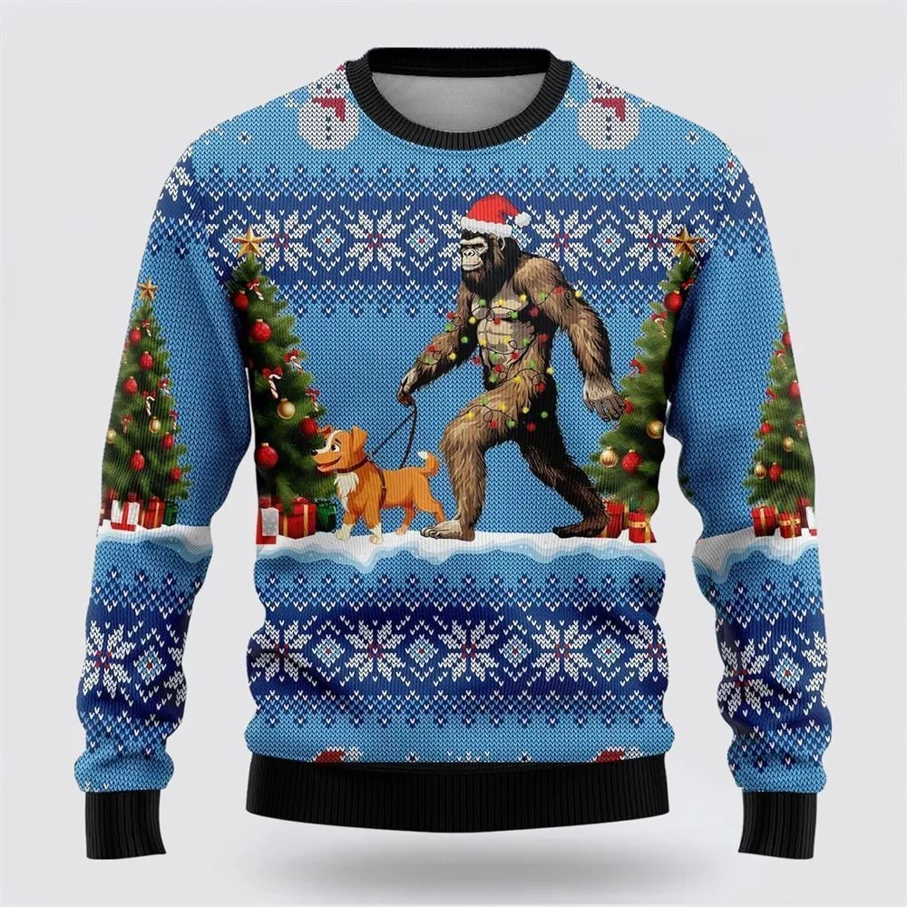 Merry Christmas Graphic Sweatshirts Bigfoot Xmas Ugly Christmas Sweater For Women Animal Unisex Sweatshirt Men Women Pullovers