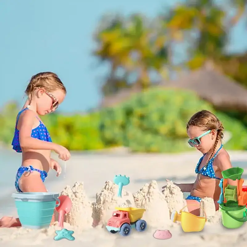 Juguetes de playa de 17 piezas para niños, juego de playa, cubo de arena, pala, juego de piscina