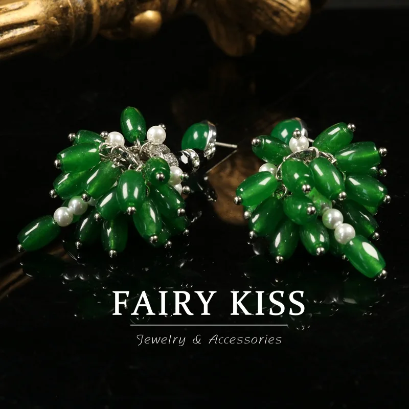 Medieval fresh earrings inlaid zircon stone  tassel earrings copper stud earrings kolczyki pendientes de plata