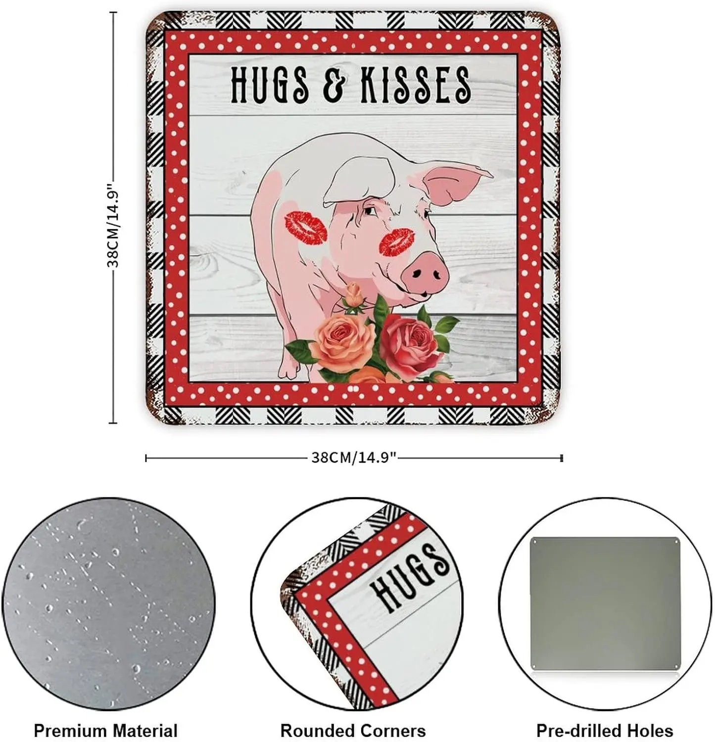 Metal Sign Plaque Valentine's Day Farm Animal Piggy Hugs And Kisses Vintage Room Wall Sign Plaque Retro Metal Poster for