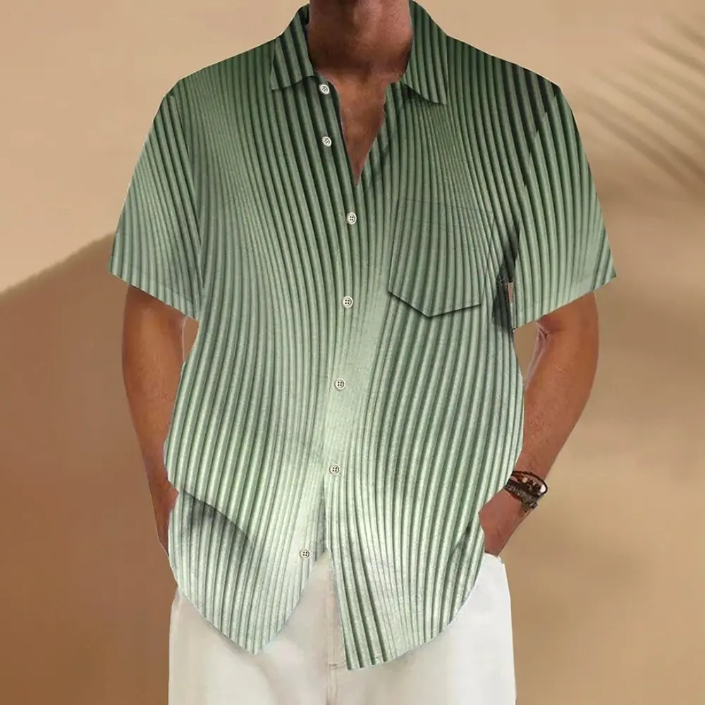 

Men's Geometric Gradient Striped Shirt Summer Shirt Button Up Shirt Short Sleeve Dailywear Summer Shirts Front One Pocket