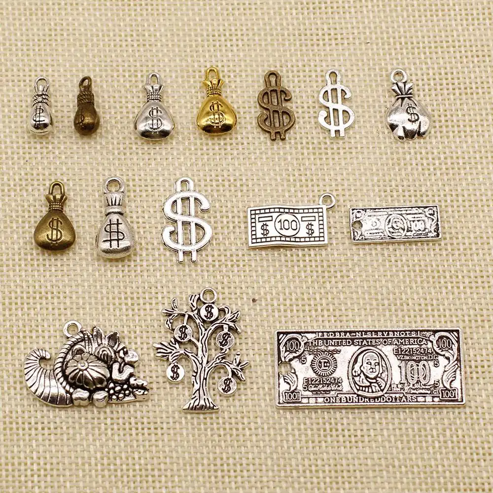 15 Pieces Money Dollar Symbol Wallet Us Dollar Cornucopia Random Mixed No Designated Charms Pendant Diy Jewelry Making Supplies