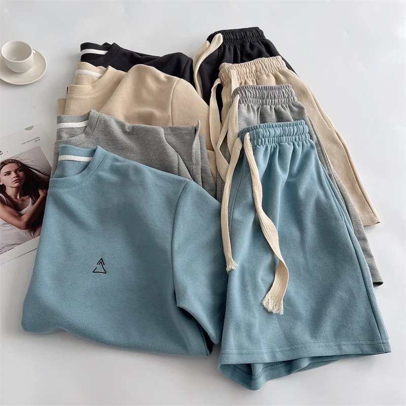 Pantaloncini da abito Casual con t-shirt da donna e Top allentato oversize confortevole estate due pezzi tuta da donna classica a vita alta