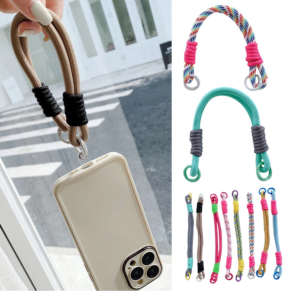 Colorful Woven Rope Chain Korean Mobile Phone Cute Knot Portable Anti-loss Rope Keyring Wrist Strap Keychain Hand Bracelet Chain