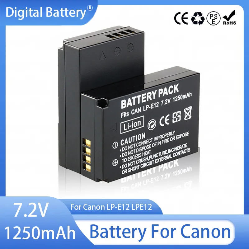 LP-E12 Battery 1250mAh Rechargeable Batteries For Canon LPE12 EOS M EOS M10 EOS M50 EOS M100 100D Kiss X7 Rebel SL1 DSLR Camera