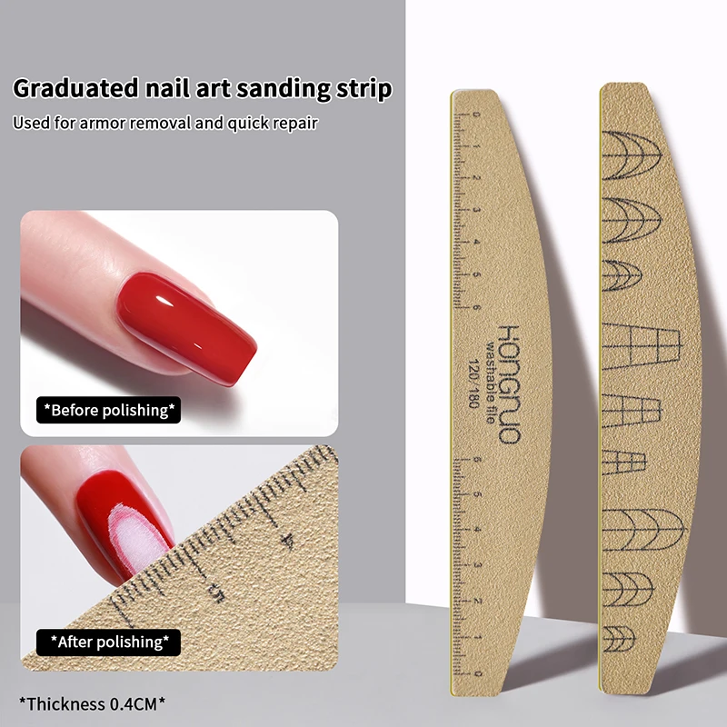 Nail Files With Scale Line 100/180/180 Grit Washable Buffing Stick For Gel Polish & Cat Eye Nails Manicure Pedicure Tools
