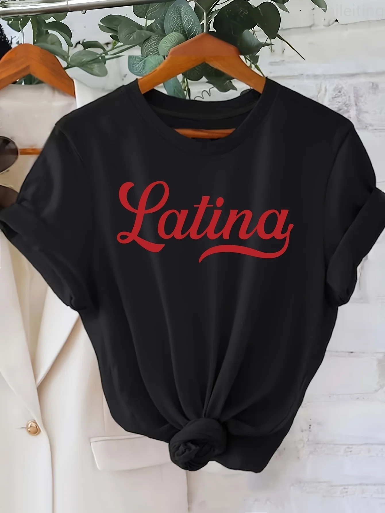 Lässiges Damen-T-Shirt mit Rundhalsausschnitt und „Latina“-Buchstabendruck, kurzärmelig, gestrickt, Sommer, kurzärmelig, Harajuku, Streetwear, Tops, T-Shirts