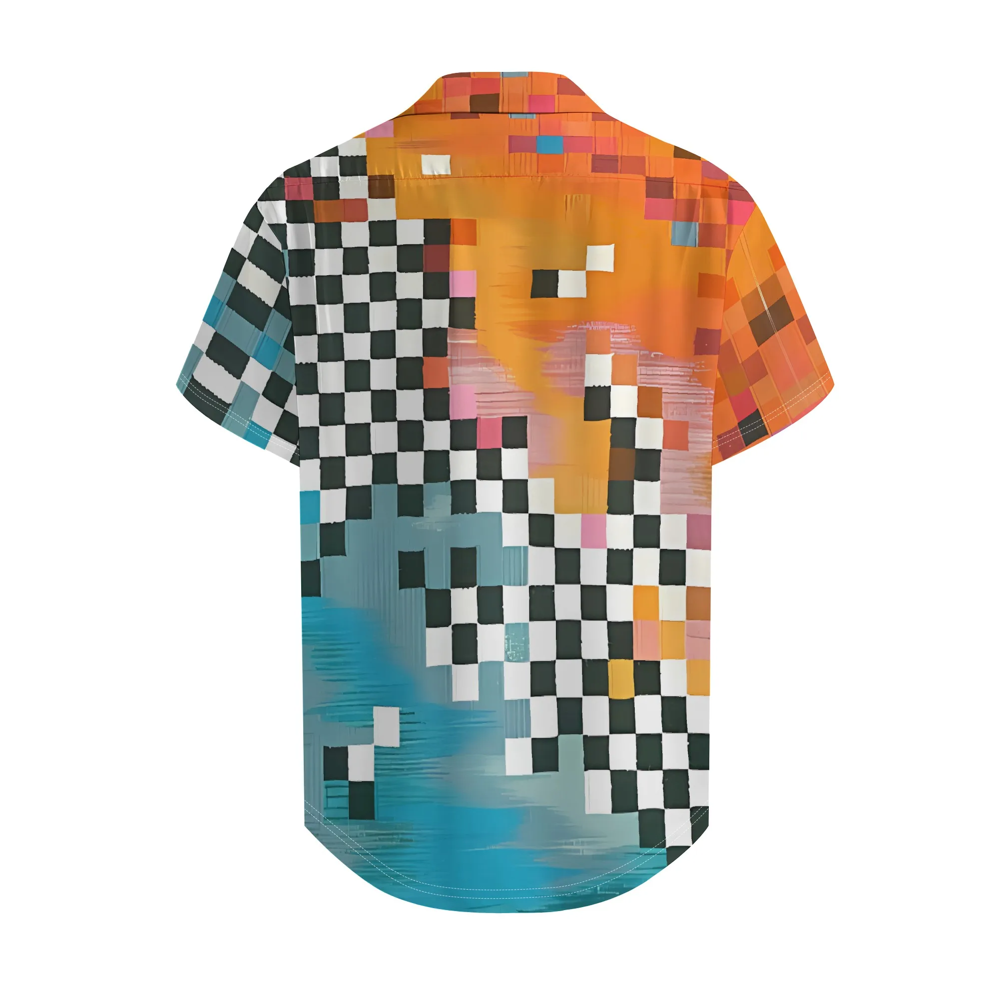 YEAE Colorful Pixel Checkerboard Print Shirt for Men Summer Casual Short Sleeve Top
