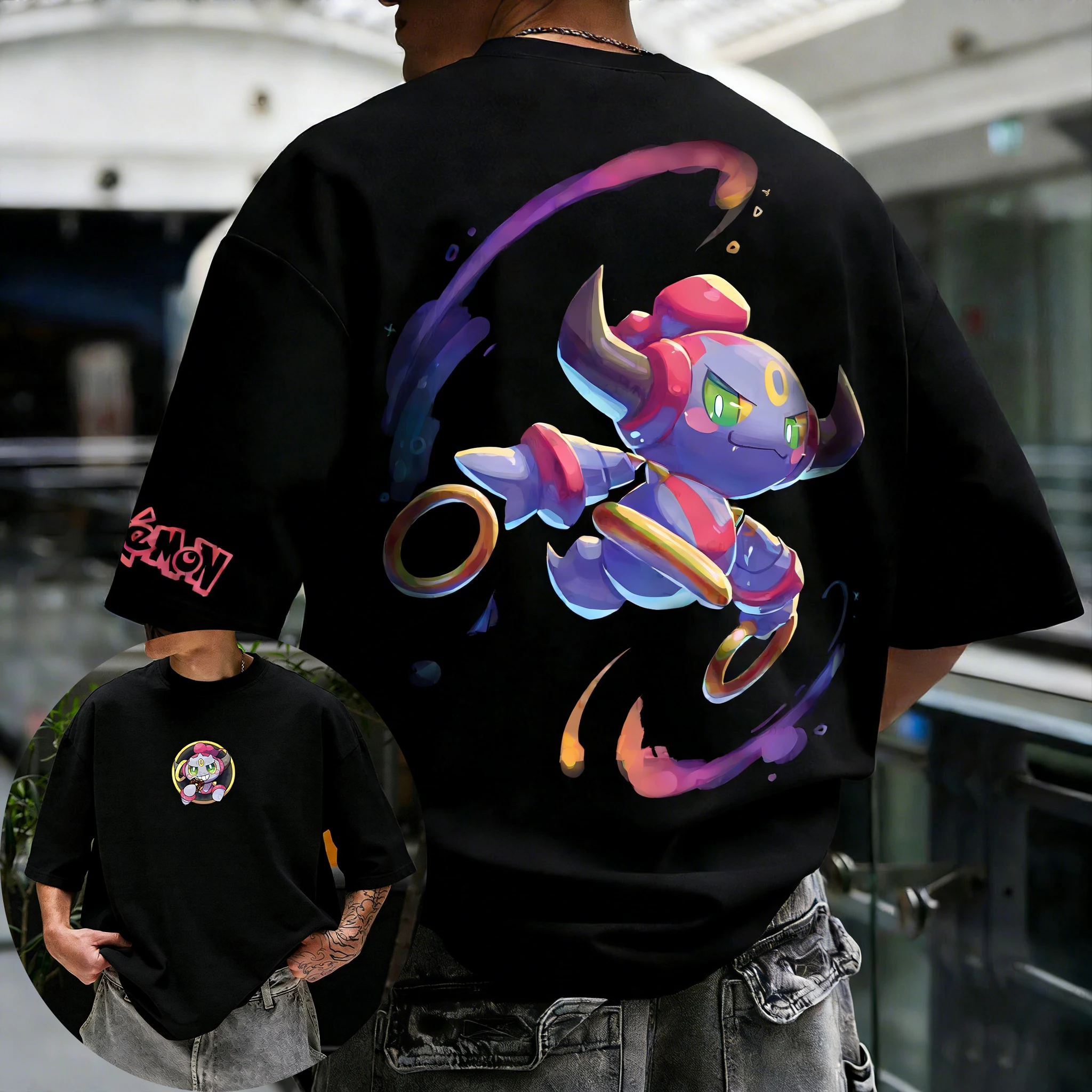 

Pokémon Co Branded Men's and Women's Summer T-shirt 2026 New Hoopa Printed Harajuku Large Loose Casual Y2K Parent Child Top