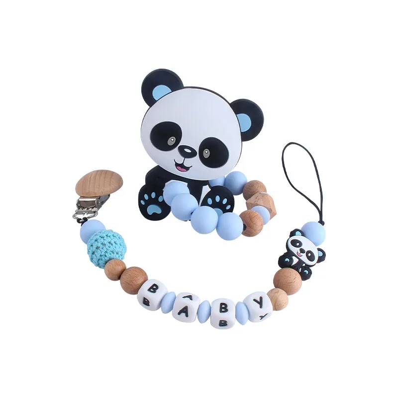 Customized English Silicone Letter Name Baby Pacifier Clip Panda Dummy Chains Newborn Baby Shower Gift