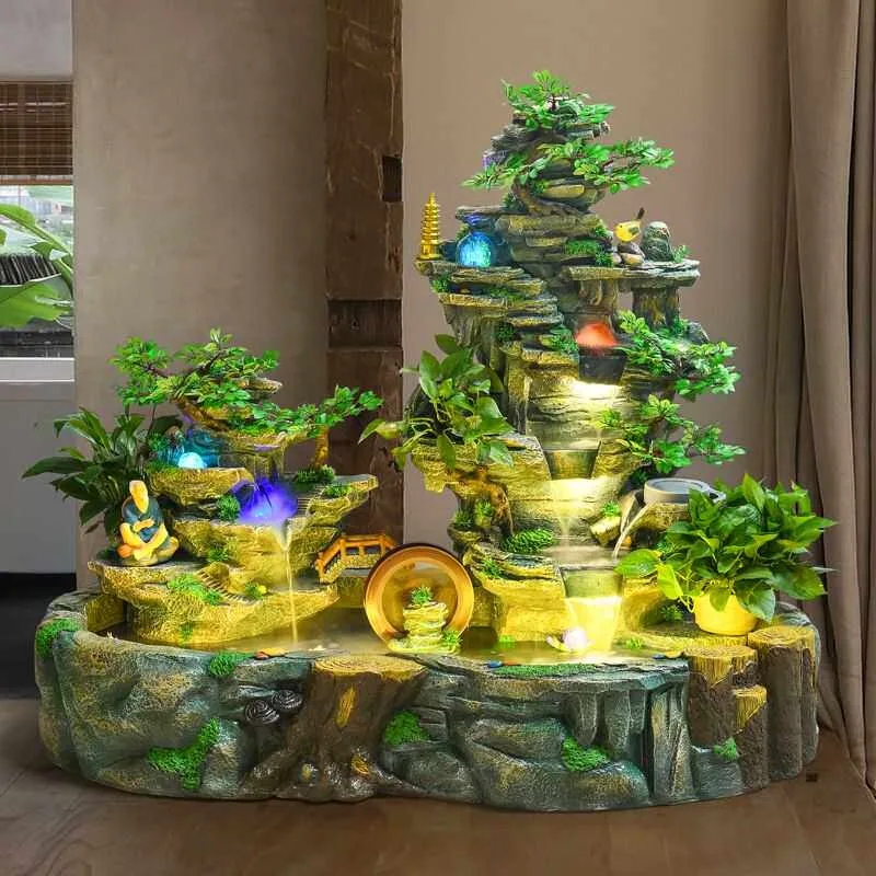 Large Rockery Flowing Fountain Living Room Floor To Ceiling Feng Shui Wheel Foyer Decoration
