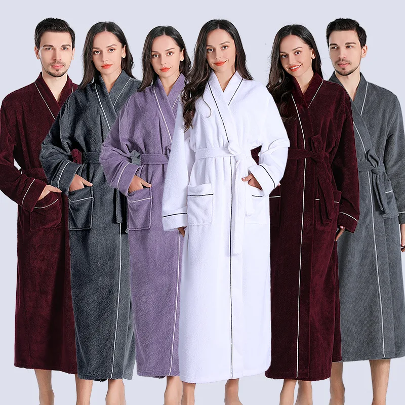 

Autunm Winter New hooded Couple Robe Long Sleeve Women Solid Bathrobe Loose Male Casual Nightwear Sleepwear Comfort Homewear