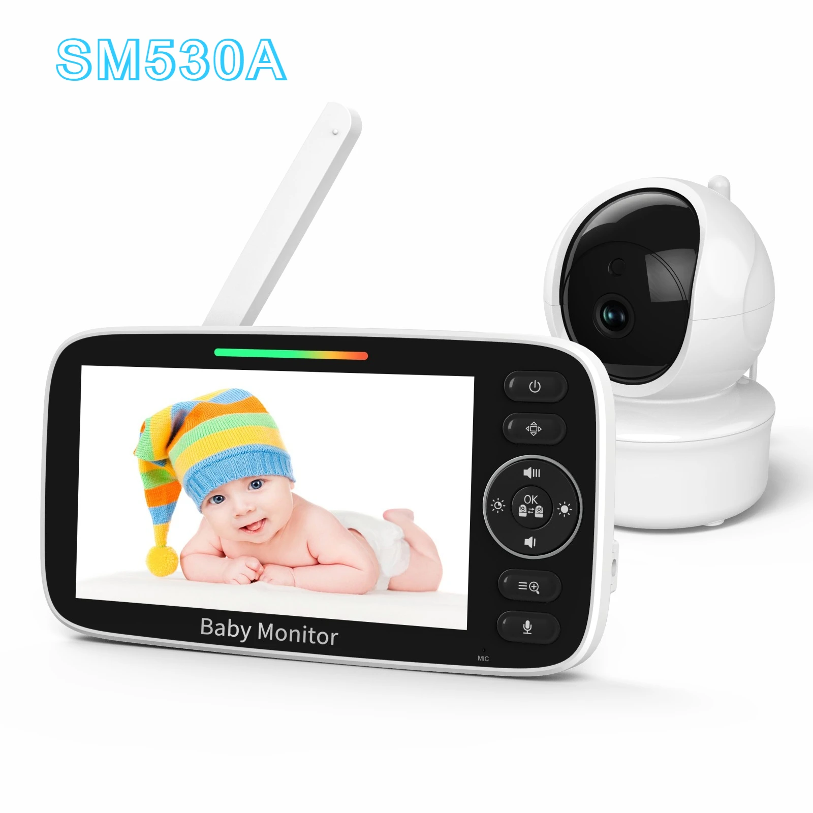 SM50/SM530A Monitor Bayi Video LCD 5 Inci Nirkabel, Audio Dua Arah, Lampu Malam, Pengukur Suhu, Kamera Bayi/Hewan Peliharaan, Musik