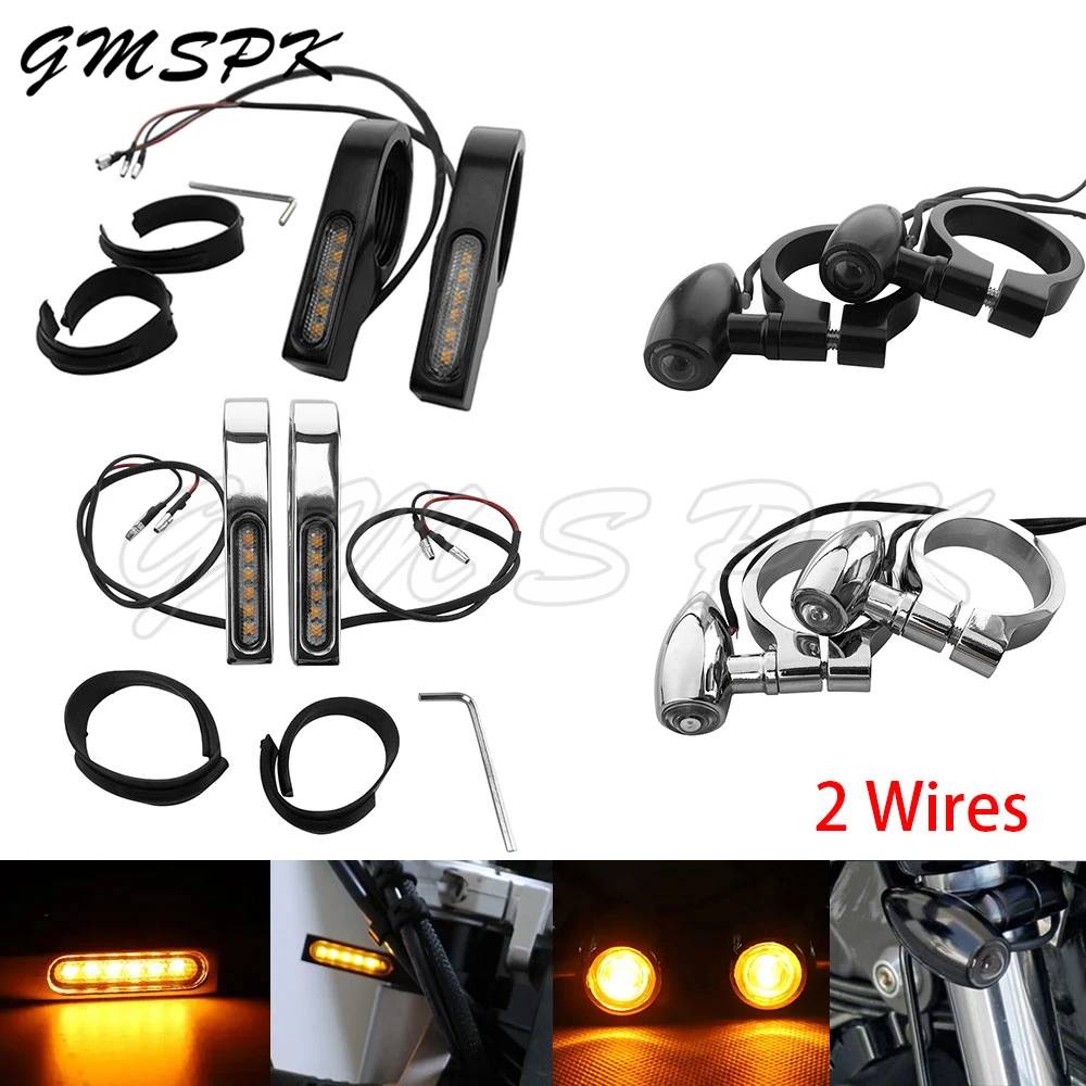 

Motorcycle 41mm Fork Tube Clamp LED Turn Signal Light Indicator Amber Blinker Indicator Lamp Fit for Harley Honda Yamaha Suzuki