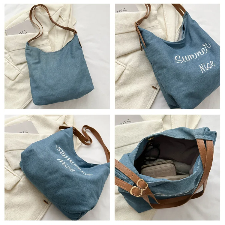 New Denim Crossbody Bag For Women Vintage Shoulder Bags Fashion Korean Design Half Moon Bag Casual Female Underarm Handbags