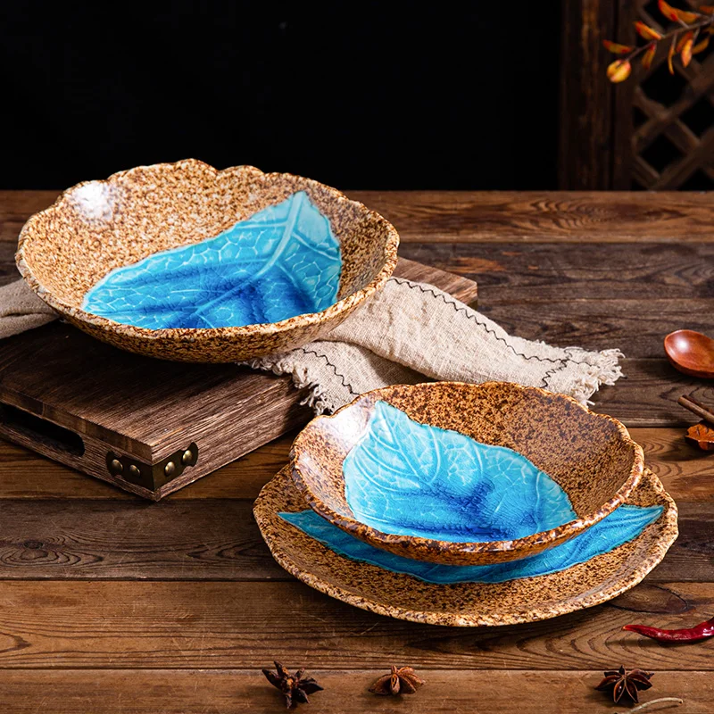 Blue Kiln Change Japanese-style Retro Ceramic Tableware Home Hotel Salad Fruit Soup Plate Sushi Plate Kitchen Tableware