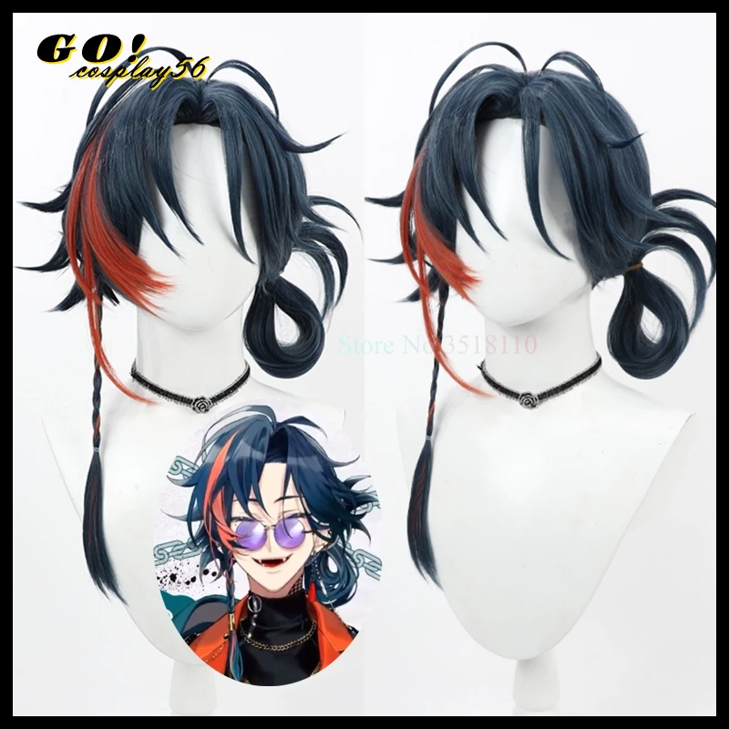 

3SKM Kaisei Cosplay Wig NIJISANJI EN Vtuber Short Braided Hair Blue Ponytail 2024 NEW Idol Role Play Headwear