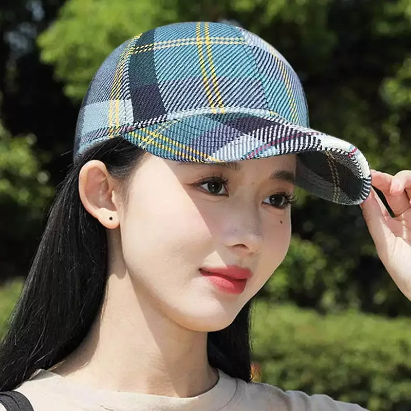 New Unisex Check Stripe Retro Baseball Hats Outdoor Sunshade Casual Breathable Classical Peaked Caps Versatile Fashion Trend ins