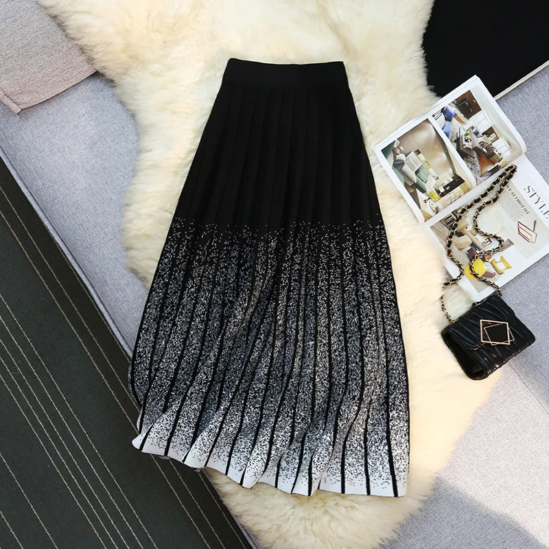 

Элегантные трикотажные юбки женские винтажные черные плиссированные юбки осень-зима женские корейские с высокой талией Tie Dye шикарная длинная юбка трапециевидной формы