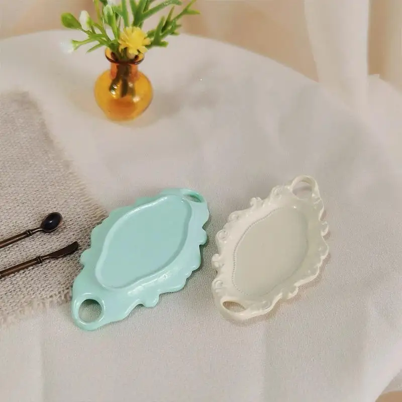 Realistic Mini Dessert Plate Set 3Pcs Dollhouse Simulation Elliptical Double Ear Design for Party Table Decor