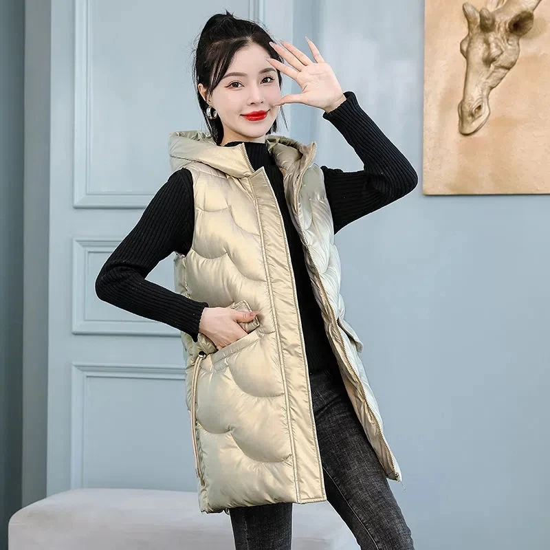 Imagem -06 - Inverno Longo Colete Cabolsa Mulheres Jaqueta Moda Quente sem Mangas Parkas com Capuz Solto Sólido 2023 Novo Feminino Colete Casual Outerwear