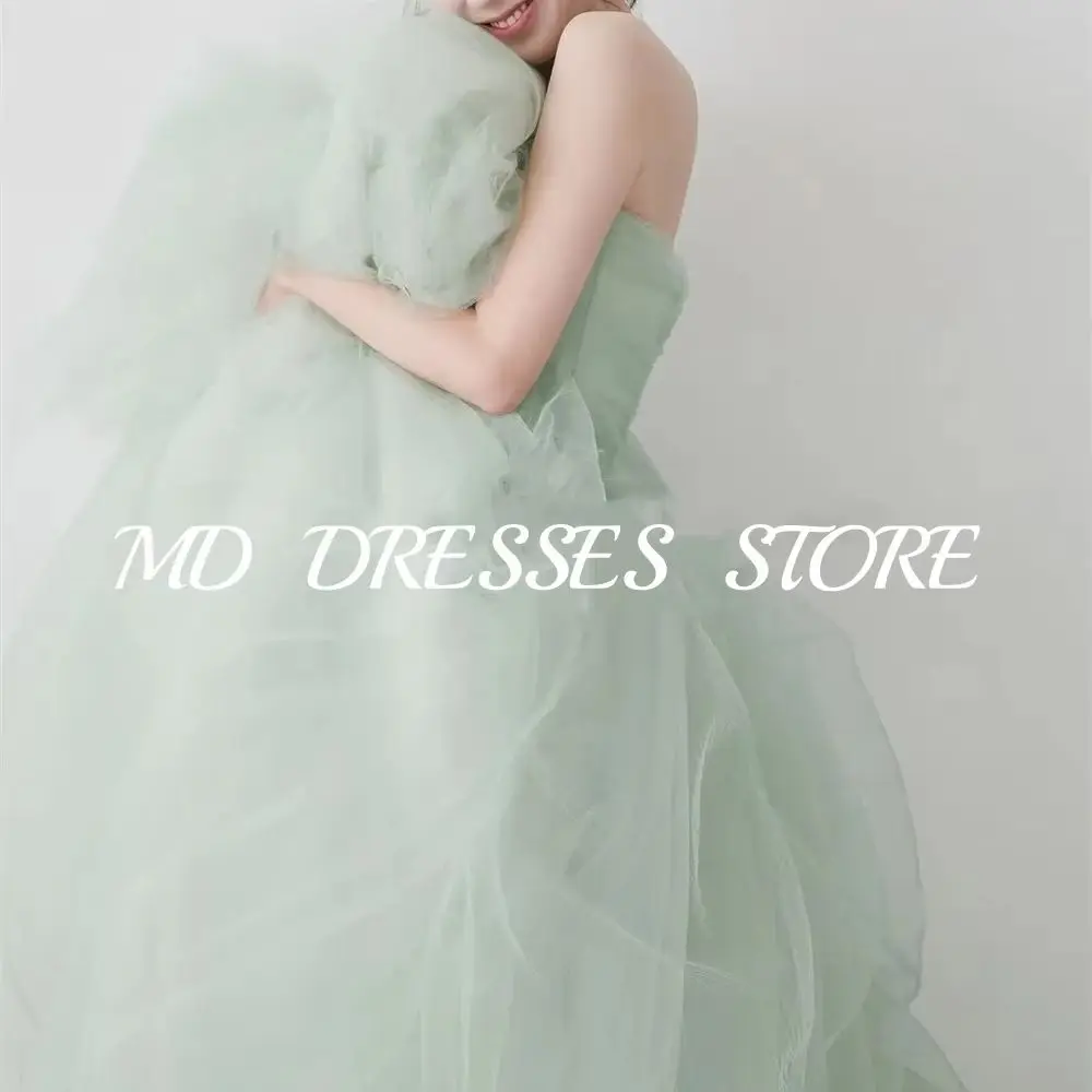 

MD A-line Fairy Mint Green Wedding Dresses Tulle Strapless Bride Gowns Korea Tiered Photo shoot Reception Gown Customized 2025