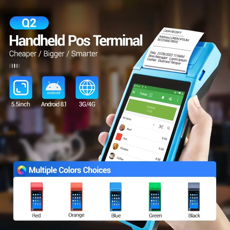 -Q2 5.5 inch Android  lottery cash register NFC restaurant ordering retail  system, multi-function POS all-in-one machine
