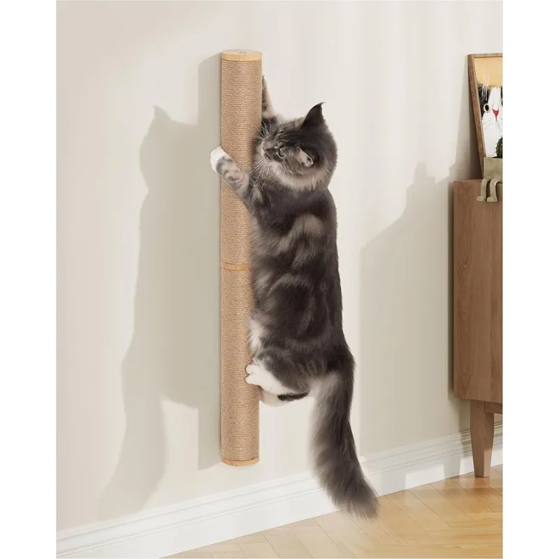 

34" Cat Scratching Post on Wall for Large Cats, Wall Mounted Wood Cat Scratcher Furniture for Indoor Cats, Tall and Sturdy Corne