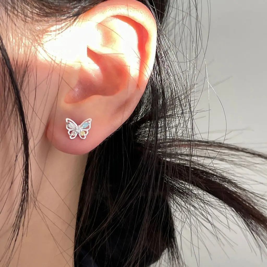 DIY accessories Summer color butterfly stud earrings female Korean sweet temperament zircon earrings fashion light luxury high-e