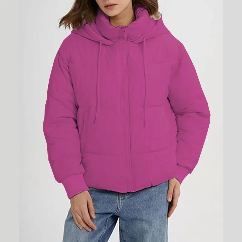 

Women Hooded Puffer Jacket Zip Up Winter Quilted Warm Short Jacket Outerwear