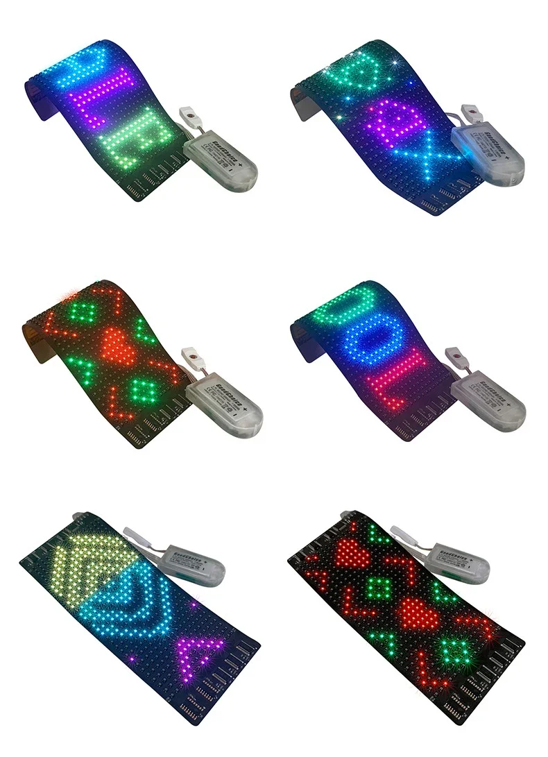 DIY-Matrix-LED-Modul, 16 x 32 Pixel, RGB, flexibles Display, Farbbildschirm, App oder Bluetooth-Text, Scroll-Hut, Stofftasche, Schuhdekoration