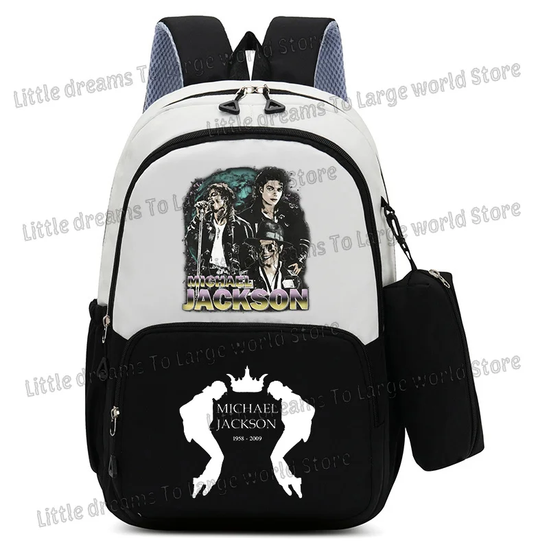 Michael Jackson Singer MJ Backpack Children School Bags for Boys Men Large Bookbag 2pcs Set with Pencil Case Harajuku Knapsack image 5
