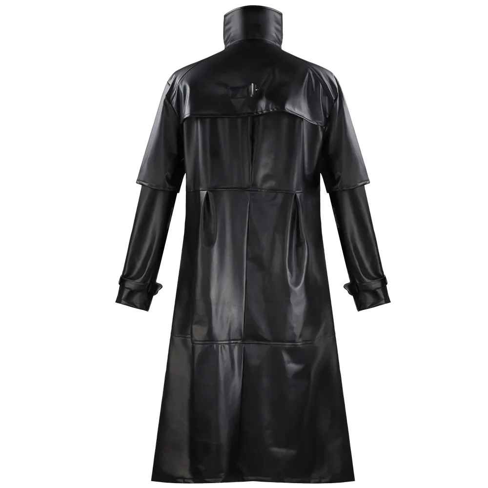 Men Plague Doctor Cosplay Costume Medieval Vintage Long PU Leather Coat Snap Button Gothic Steampunk Overcoat for Halloween view 5