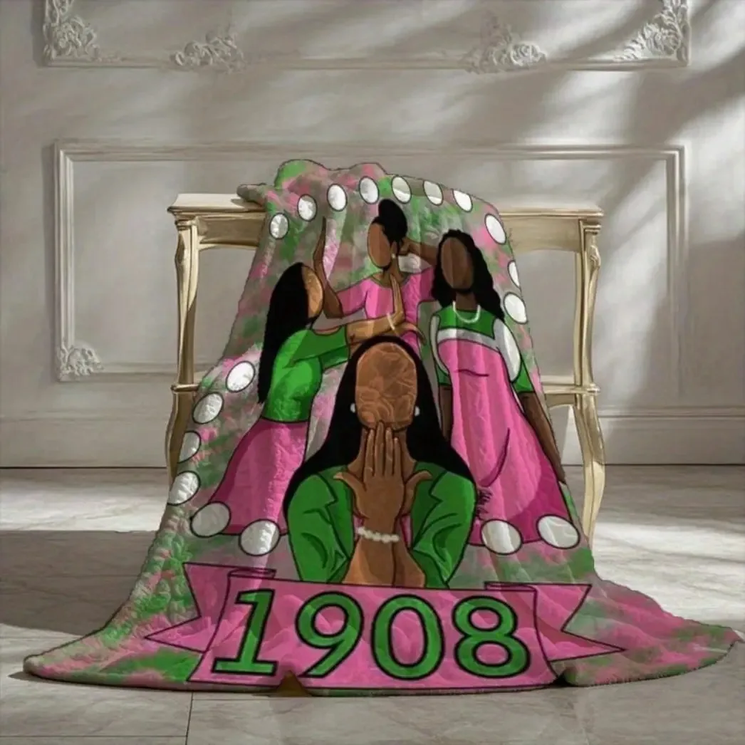 Customize Alpha Kappa Alpha Sorority 1908 Tribute Print Pattern Plush Blanket, Luxury Plush Blanket - Soft, Light, Fluffy | Suit