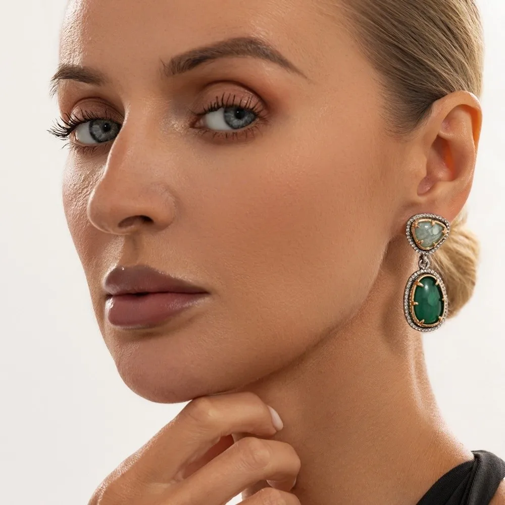 Layered Resin Drop Earrings Two Tone Rhinestone Frame Irregular Geometric Dangle Earrings Marbled Oval Statement Earrings