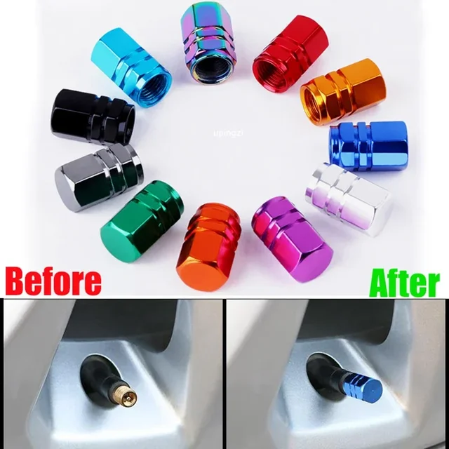 4Pc Aluminiowa nakładka na zawór opony samochodowej Aluminiowa osłona trzpienia opony samochodowej Nakładki na zawory powietrza na trzpienie koła samochodowego Motocykl samochodowy Pyłoszczelna nakładka