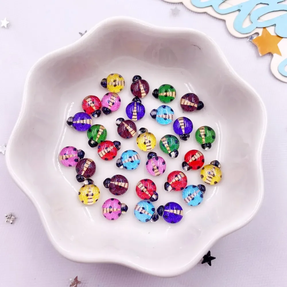 100pcs Resin Glitter Colorful Mini Crystal Flower Beetle Figurine Flatback Rhinestone Art Nail Decor DIY Wedding Scrapbook Craft