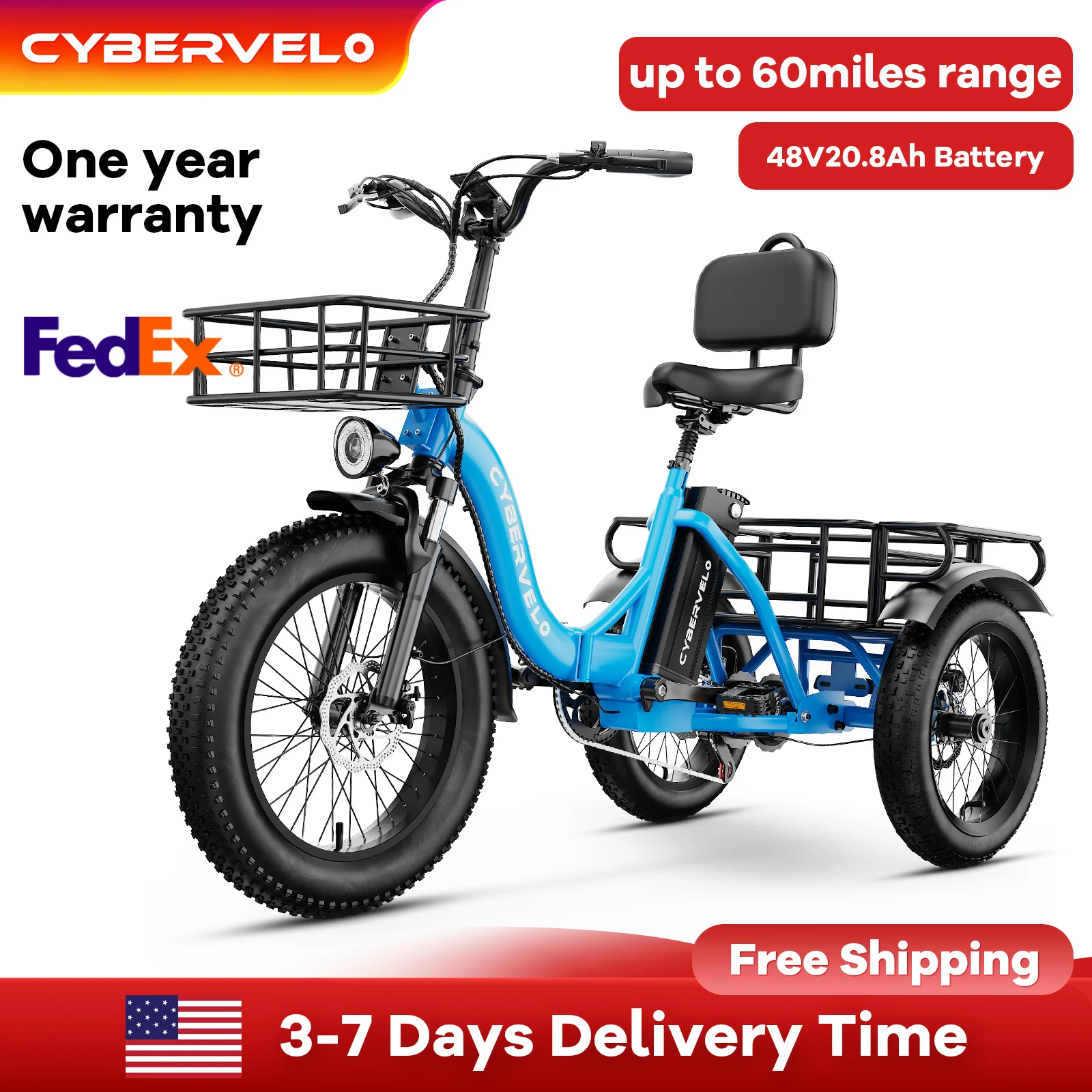 

20" Step-Thru 3-Wheels City Commuter, 1000W 20ah Battery Foldable E-bike for Adult, 7-Speed Shift Smart Display Fat Tyre C16