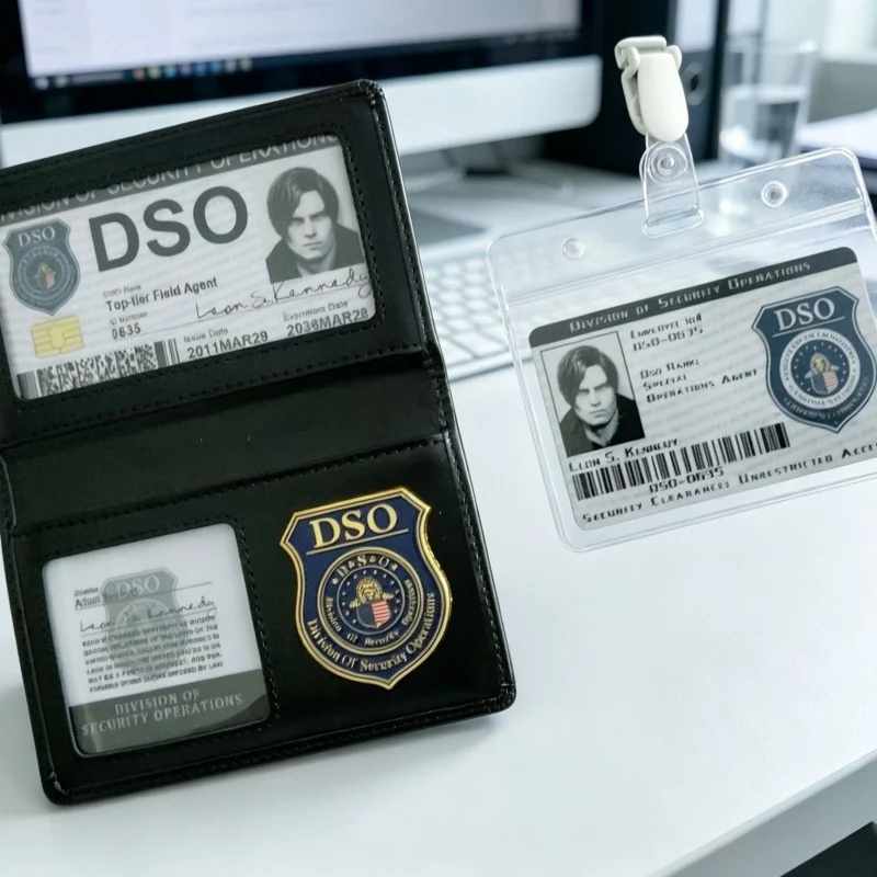 Resident Evil Virtual Game Cosplay Prop DSO ID Card Bag Holder Leather Badge Wallet Name Cards Leon S. Kennedy Role Play Gifts